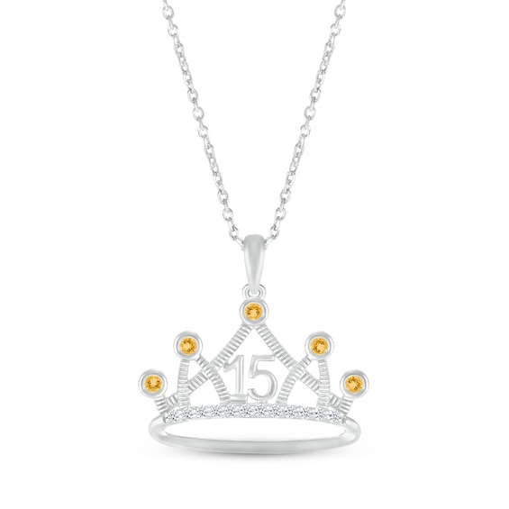Citrine & White Lab-Created Sapphire Quinceañera Crown Necklace Sterling Silver 18"
