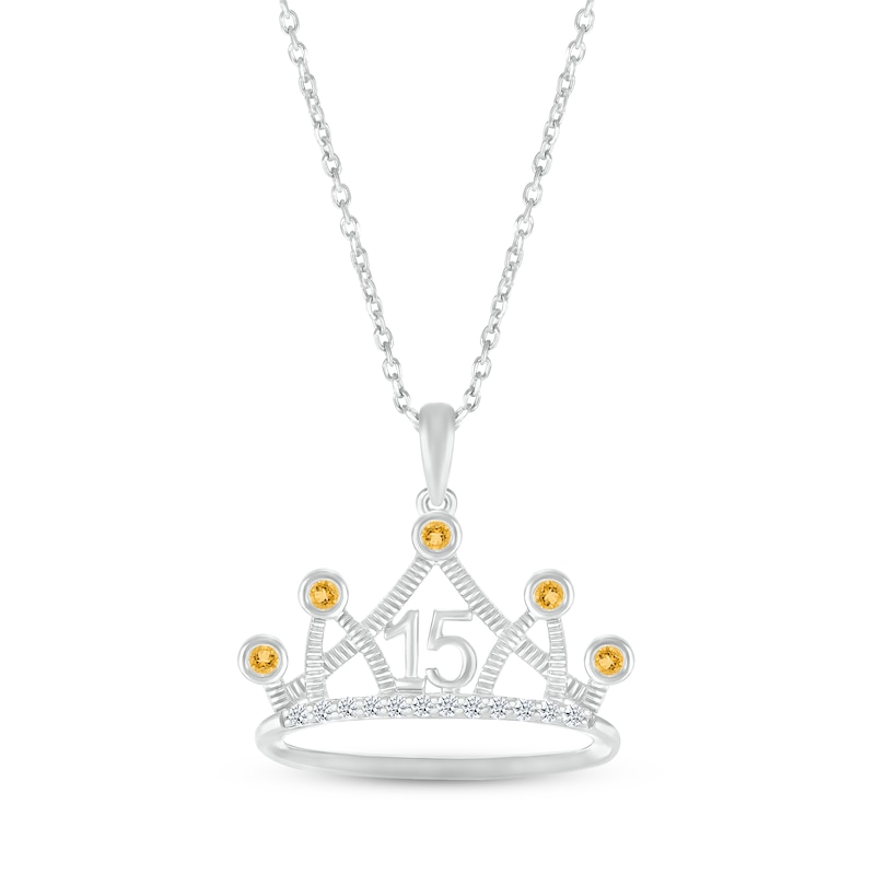 Main Image 1 of Citrine & White Lab-Created Sapphire Quinceañera Crown Necklace Sterling Silver 18"