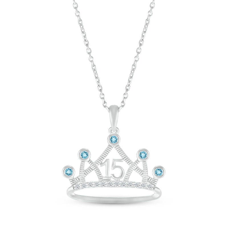 Main Image 1 of Swiss Blue Topaz & White Lab-Created Sapphire Quinceañera Crown Necklace Sterling Silver 18"