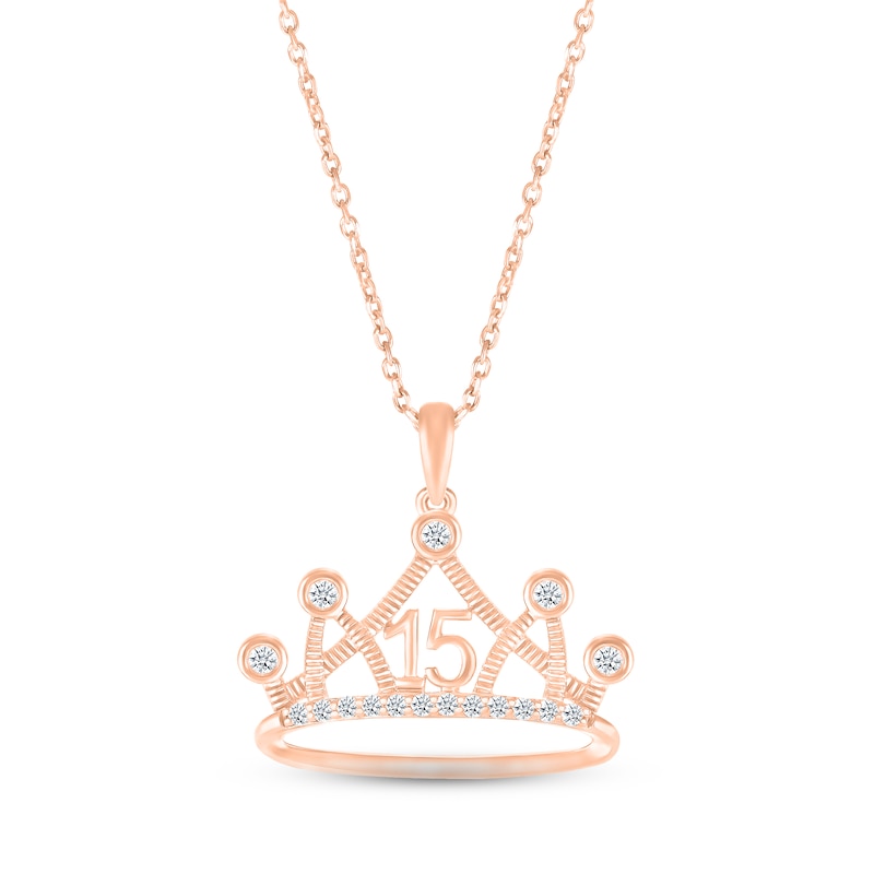Main Image 1 of White Lab-Created Sapphire Quinceañera Crown Necklace 10K Rose Gold 18&quot;