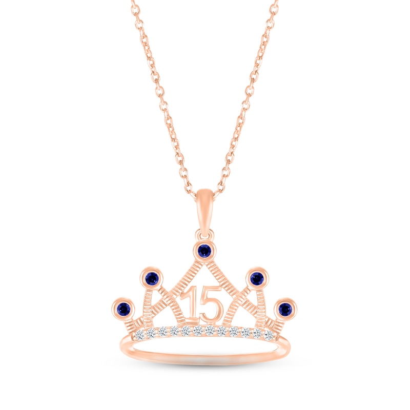 Main Image 1 of Blue & White Lab-Created Sapphire Quinceañera Crown Necklace 10K Rose Gold 18&quot;