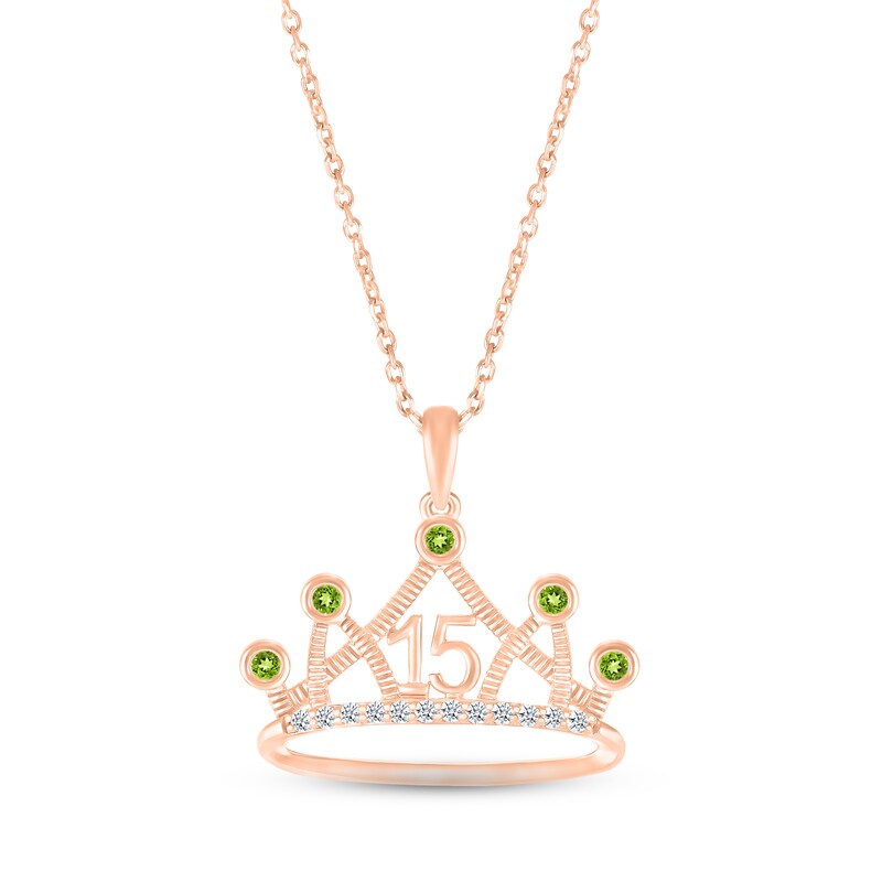 Main Image 1 of Peridot & White Lab-Created Sapphire Quinceañera Crown Necklace 10K Rose Gold 18&quot;