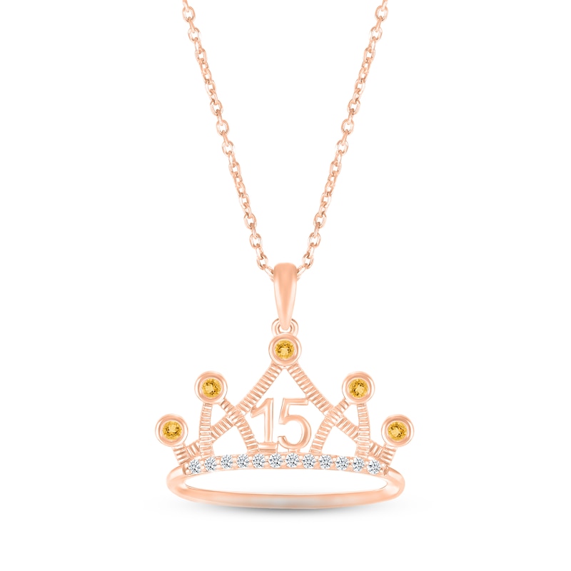Citrine & White Lab-Created Sapphire Quinceañera Crown Necklace 10K Rose Gold 18"