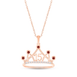 Garnet & White Lab-Created Sapphire Quinceañera Crown Necklace 10K Rose Gold 18"