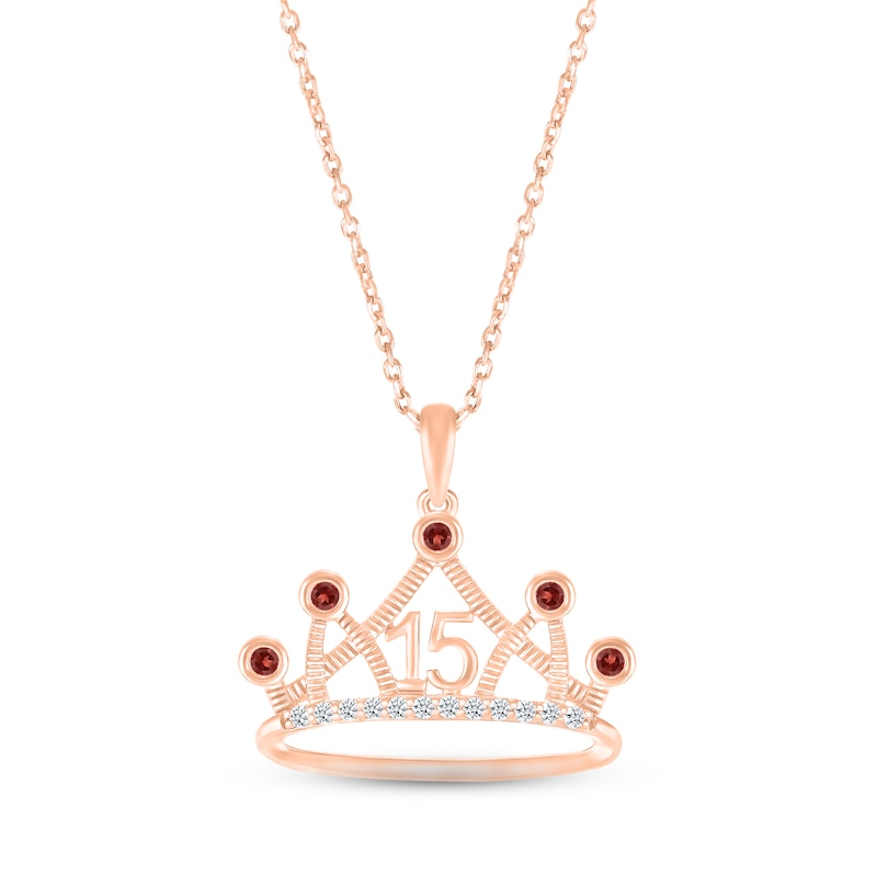 Main Image 1 of Garnet & White Lab-Created Sapphire Quinceañera Crown Necklace 10K Rose Gold 18&quot;