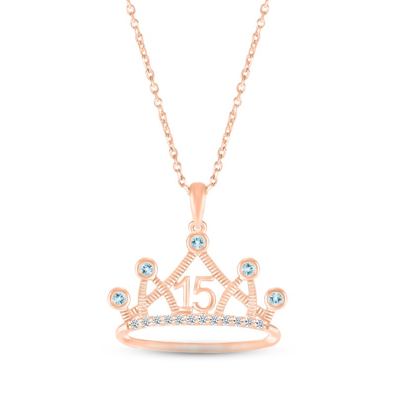 Main Image 1 of Aquamarine & White Lab-Created Sapphire Quinceañera Crown Necklace 10K Rose Gold 18&quot;