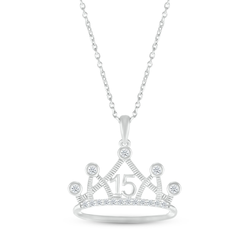 White Lab-Created Sapphire Quinceañera Crown Necklace 10K White Gold 18"