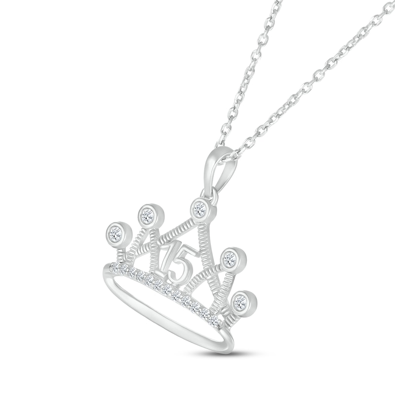 White Lab-Created Sapphire Quinceañera Crown Necklace 10K White Gold 18"