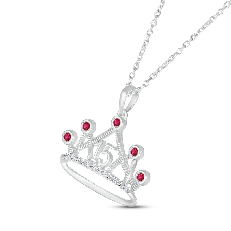 Main Image 2 of Lab-Created Ruby & White Lab-Created Sapphire Quinceañera Crown Necklace 10K White Gold 18&quot;