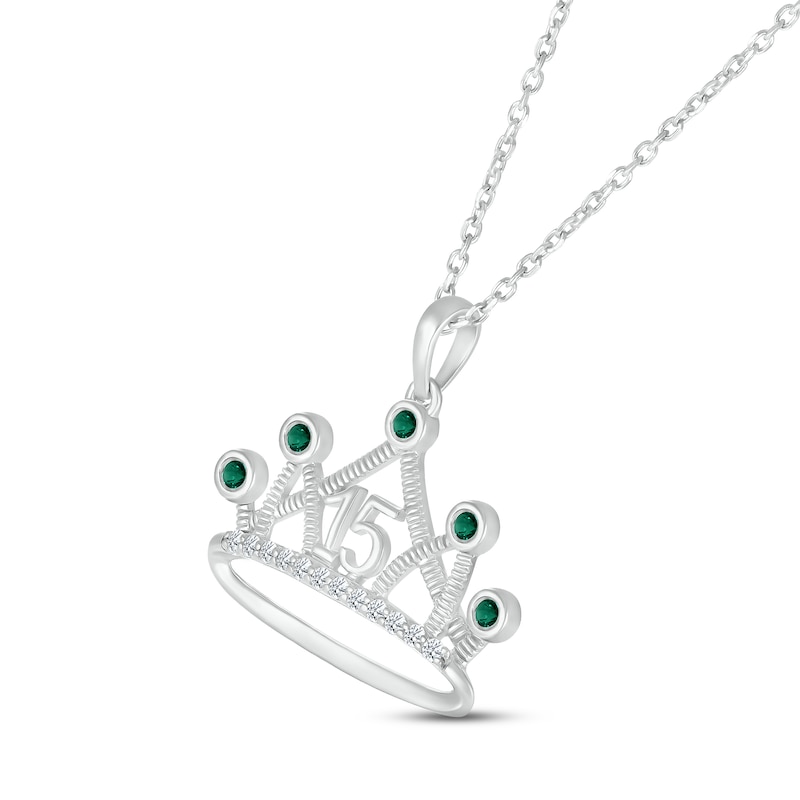 Main Image 2 of Lab-Created Emerald & White Lab-Created Sapphire Quinceañera Crown Necklace 10K White Gold 18&quot;