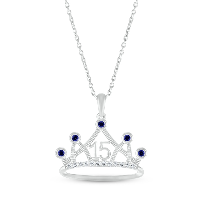 Blue & White Lab-Created Sapphire Quinceañera Crown Necklace 10K White Gold 18"