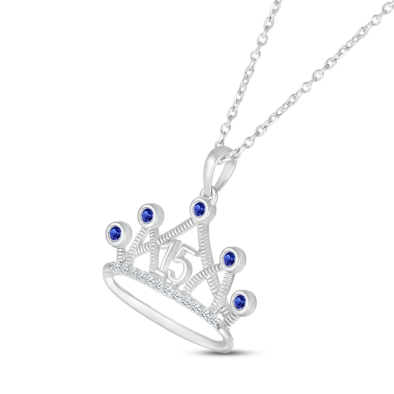 Blue & White Lab-Created Sapphire Quinceañera Crown Necklace 10K White Gold 18"