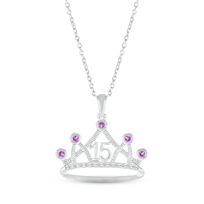 Main Image 1 of Amethyst & White Lab-Created Sapphire Quinceañera Crown Necklace 10K White Gold 18&quot;