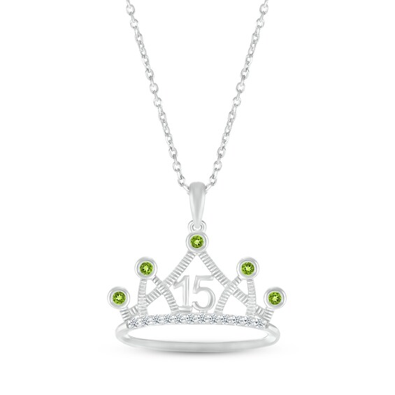 Peridot & White Lab-Created Sapphire Quinceañera Crown Necklace 10K White Gold 18"