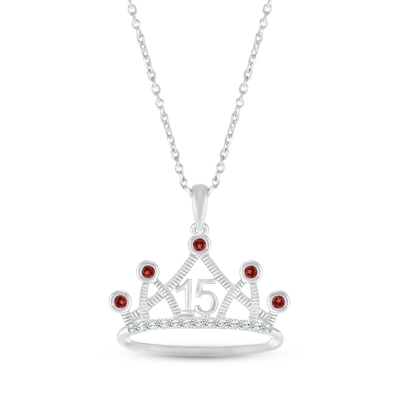 Main Image 1 of Garnet & White Lab-Created Sapphire Quinceañera Crown Necklace 10K White Gold 18&quot;