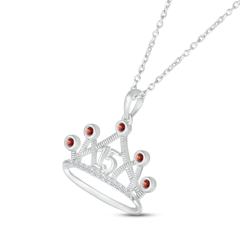 Main Image 2 of Garnet & White Lab-Created Sapphire Quinceañera Crown Necklace 10K White Gold 18&quot;