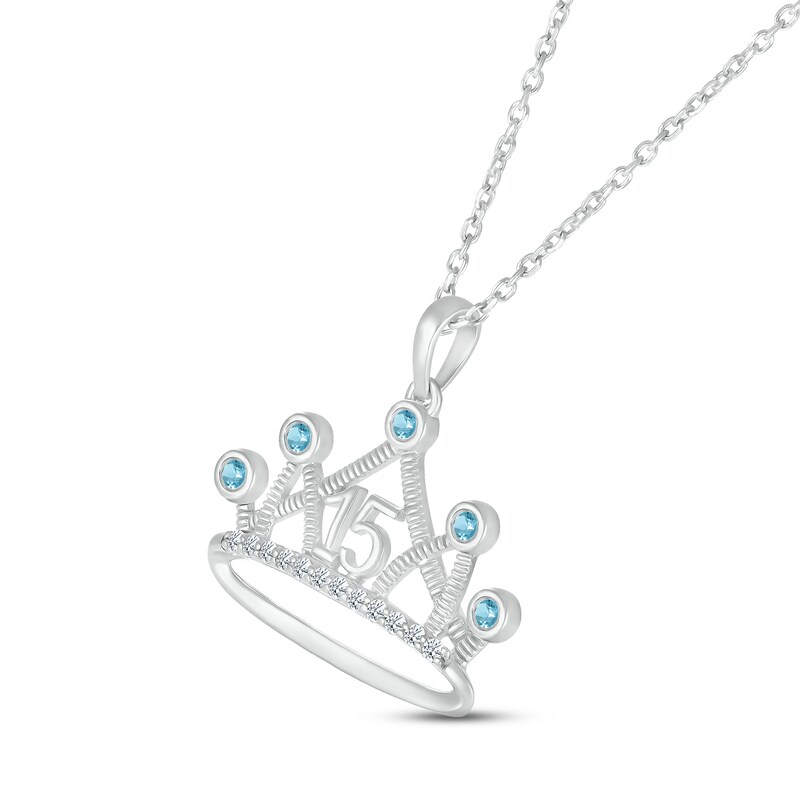 Main Image 2 of Swiss Blue Topaz & White Lab-Created Sapphire Quinceañera Crown Necklace 10K White Gold 18"
