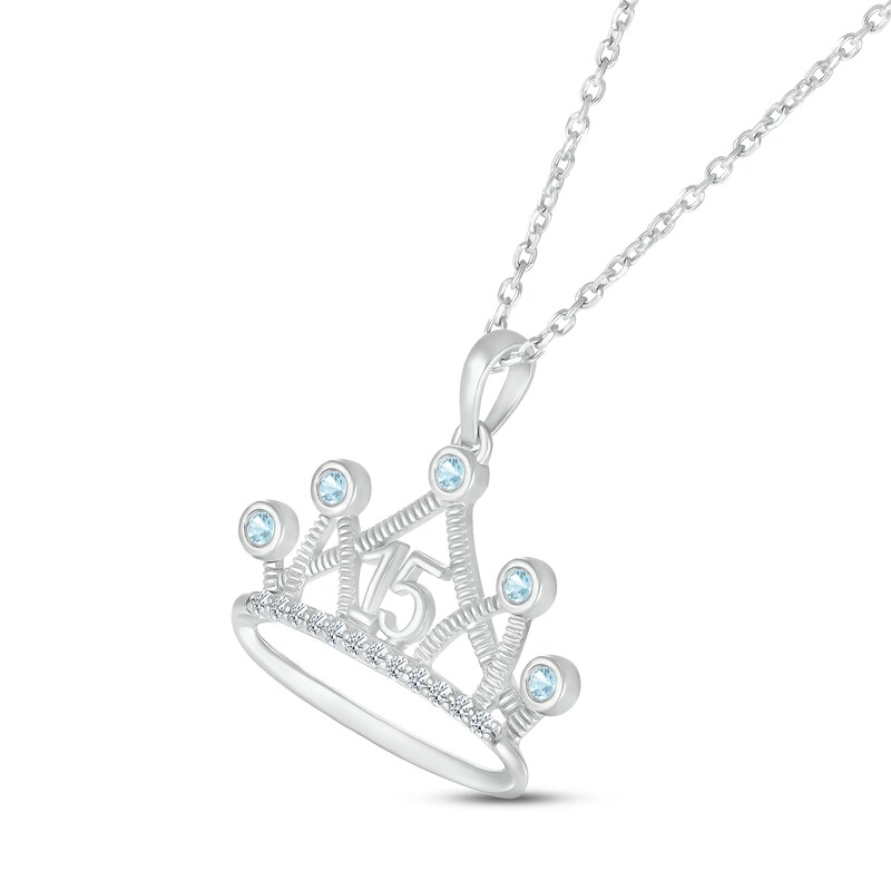 Aquamarine & White Lab-Created Sapphire Quinceañera Crown Necklace 10K White Gold 18"