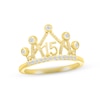 White Lab-Created Sapphire Quinceañera Crown Ring 10K Yellow Gold