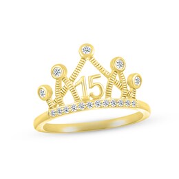White Lab-Created Sapphire Quinceañera Crown Ring 10K Yellow Gold