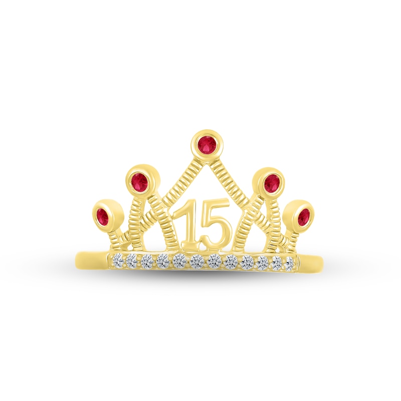 Lab-Created Ruby & White Lab-Created Sapphire Quinceañera Crown Ring 10K Yellow Gold
