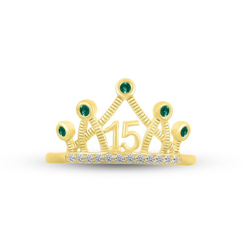 Lab-Created Emerald & White Lab-Created Sapphire Quinceañera Crown Ring 10K Yellow Gold