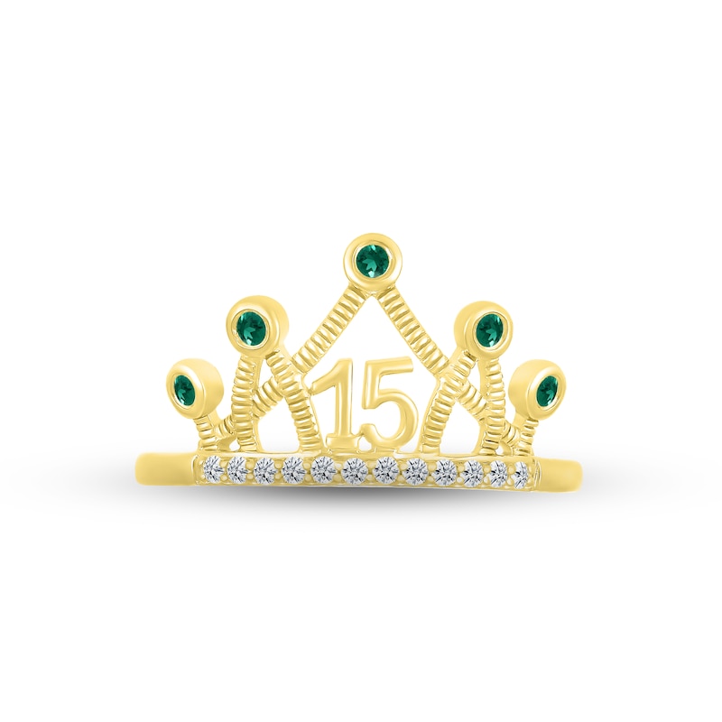 Main Image 2 of Lab-Created Emerald & White Lab-Created Sapphire Quinceañera Crown Ring 10K Yellow Gold