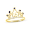 Thumbnail Image 1 of Blue & White Lab-Created Sapphire Quinceañera Crown Ring 10K Yellow Gold