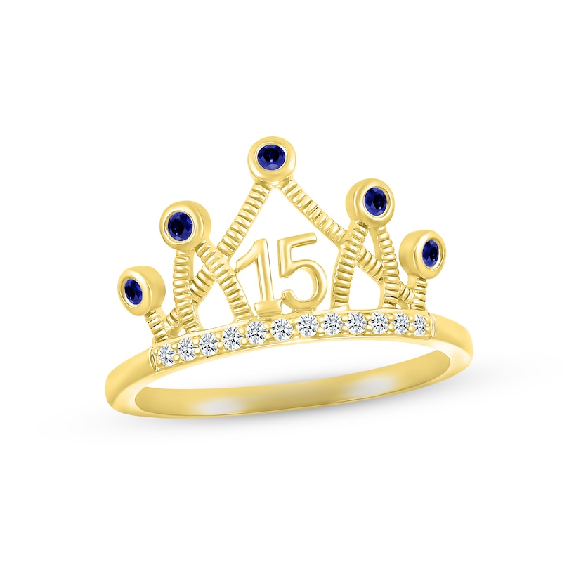 Main Image 1 of Blue & White Lab-Created Sapphire Quinceañera Crown Ring 10K Yellow Gold