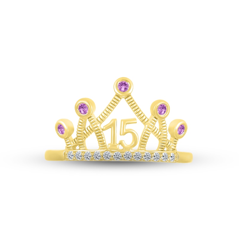 Main Image 2 of Amethyst & White Lab-Created Sapphire Quinceañera Crown Ring 10K Yellow Gold