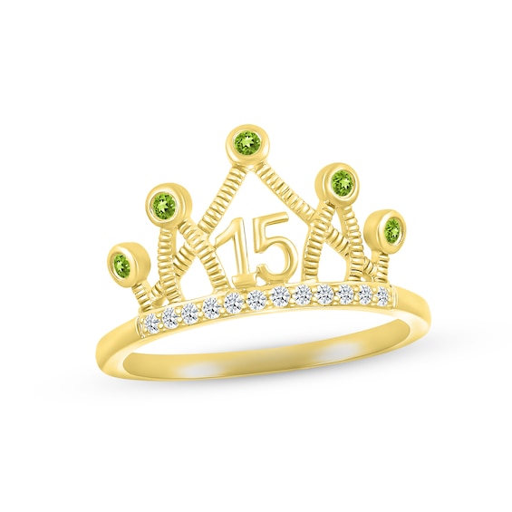Peridot & White Lab-Created Sapphire Quinceañera Crown Ring 10K Yellow Gold