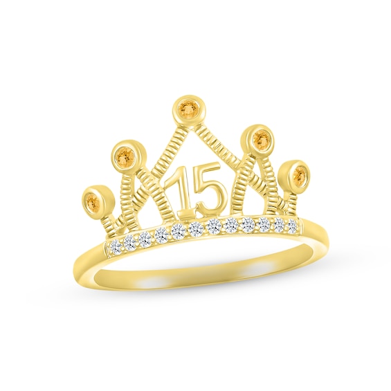 Citrine & White Lab-Created Sapphire Quinceañera Crown Ring 10K Gold