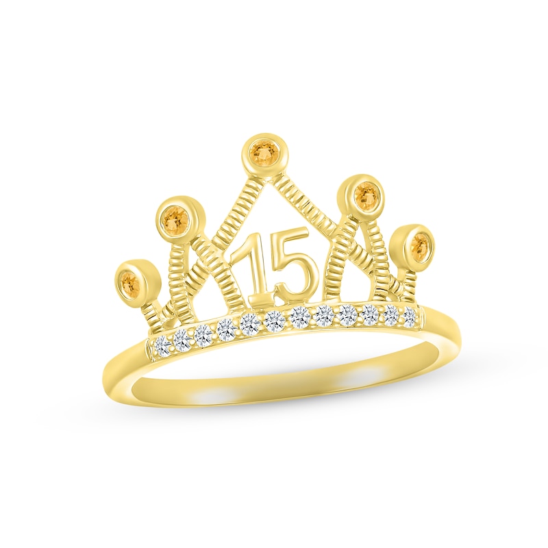 Main Image 1 of Citrine & White Lab-Created Sapphire Quinceañera Crown Ring 10K Yellow Gold