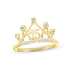 Thumbnail Image 0 of Aquamarine & White Lab-Created Sapphire Quinceañera Crown Ring 10K Yellow Gold