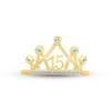 Thumbnail Image 1 of Aquamarine & White Lab-Created Sapphire Quinceañera Crown Ring 10K Yellow Gold