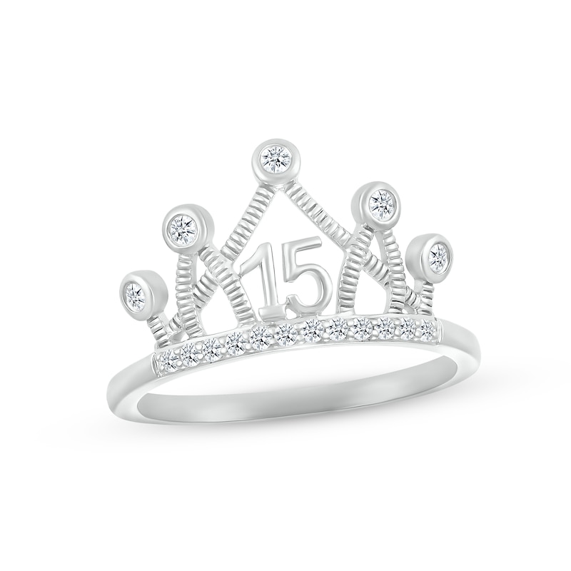 White Lab-Created Sapphire Quinceañera Crown Ring Sterling Silver