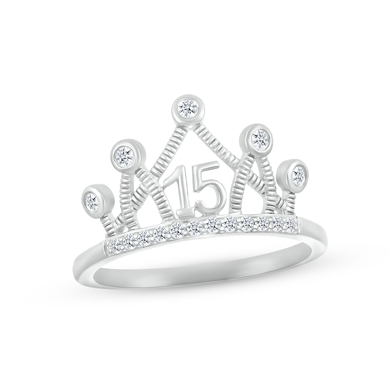 Main Image 1 of White Lab-Created Sapphire Quinceañera Crown Ring Sterling Silver