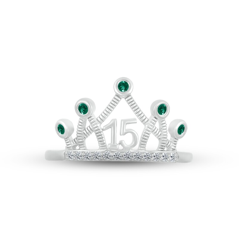 Main Image 2 of Lab-Created Emerald & White Lab-Created Sapphire Quinceañera Crown Ring Sterling Silver
