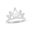 Lab-Created Opal & White Lab-Created Sapphire Quinceañera Crown Ring Sterling Silver