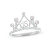 Thumbnail Image 1 of Lab-Created Opal & White Lab-Created Sapphire Quinceañera Crown Ring Sterling Silver