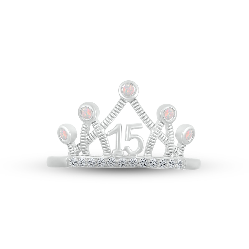 Main Image 2 of Lab-Created Opal & White Lab-Created Sapphire Quinceañera Crown Ring Sterling Silver