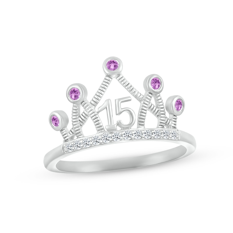 Amethyst & White Lab-Created Sapphire Quinceañera Crown Ring Sterling Silver