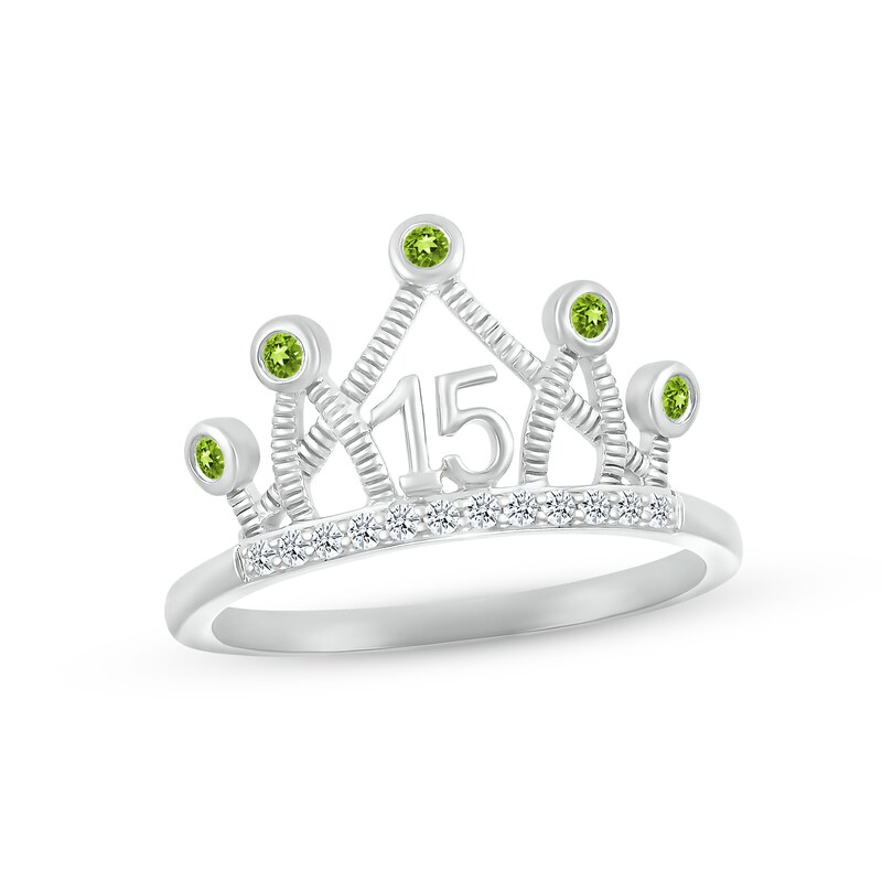 Main Image 1 of Peridot & White Lab-Created Sapphire Quinceañera Crown Ring Sterling Silver