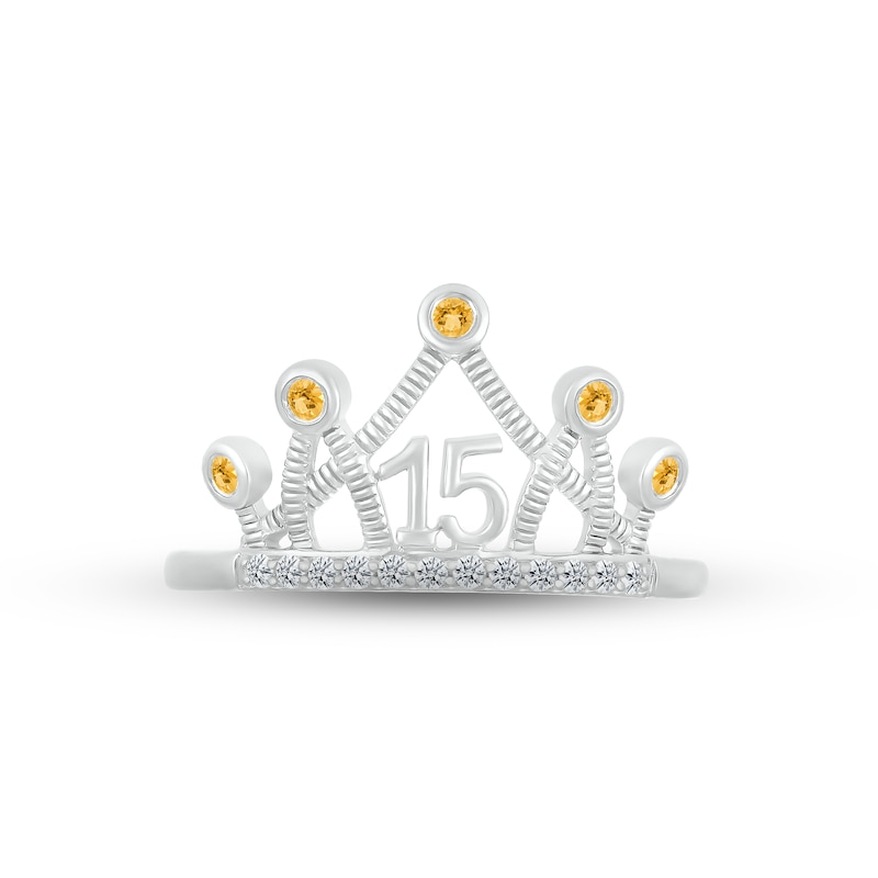 Citrine & White Lab-Created Sapphire Quinceañera Crown Ring Sterling Silver