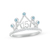 Thumbnail Image 0 of Swiss Blue Topaz & White Lab-Created Sapphire Quinceañera Crown Ring Sterling Silver