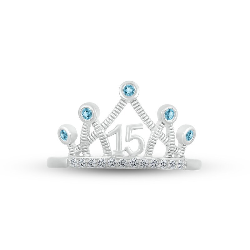 Main Image 2 of Swiss Blue Topaz & White Lab-Created Sapphire Quinceañera Crown Ring Sterling Silver