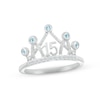 Thumbnail Image 1 of Aquamarine & White Lab-Created Sapphire Quinceañera Crown Ring Sterling Silver