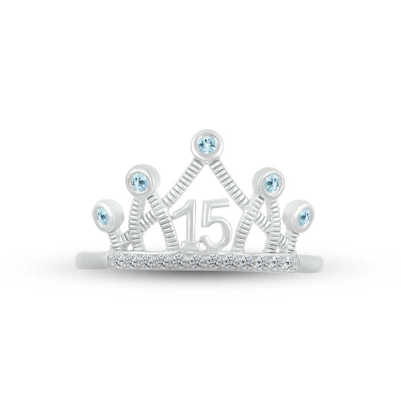 Main Image 2 of Aquamarine & White Lab-Created Sapphire Quinceañera Crown Ring Sterling Silver