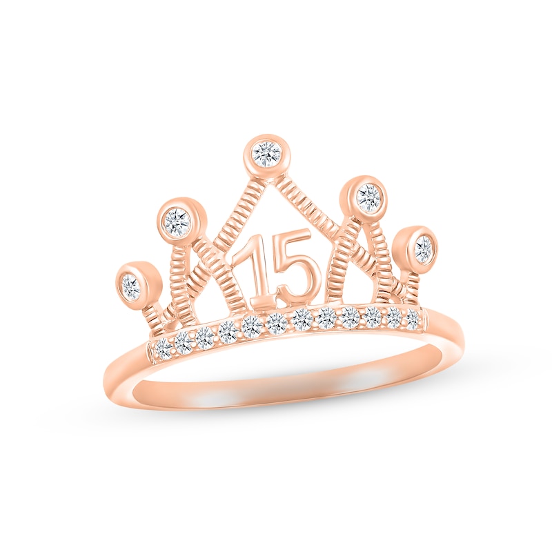 Main Image 1 of White Lab-Created Sapphire Quinceañera Crown Ring 10K Rose Gold
