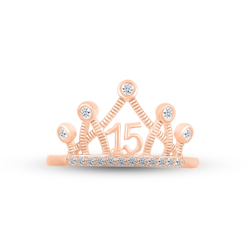 Main Image 2 of White Lab-Created Sapphire Quinceañera Crown Ring 10K Rose Gold